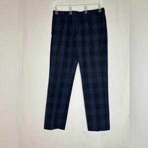 HUGO Hugo Boss Navy Blue Plaid Slim Fit Dress Pants - Men's